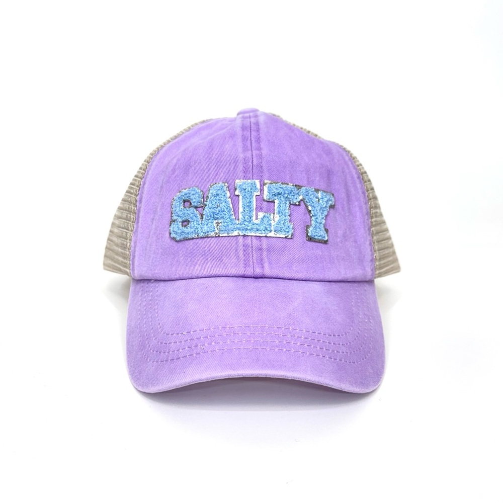 Purple & Blue “Salty” Trucker Hat Snap Back Cap Summer Beach Metallic Mesh New